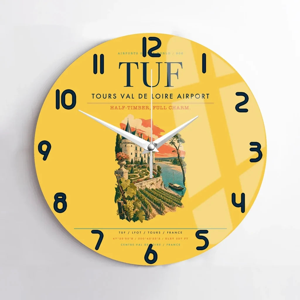 Tours Val de Loire Airport (TUF) design on yellow no frame wall clock