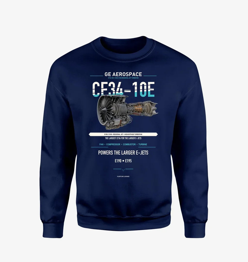 CF34-10E design on navy blue sweatshirt