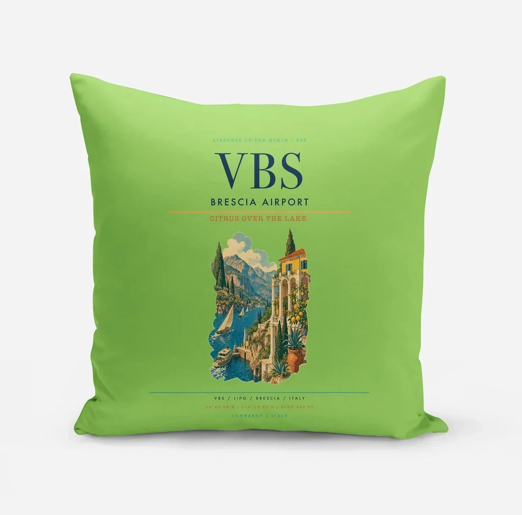 Brescia Airport (VBS) design on light green pillow