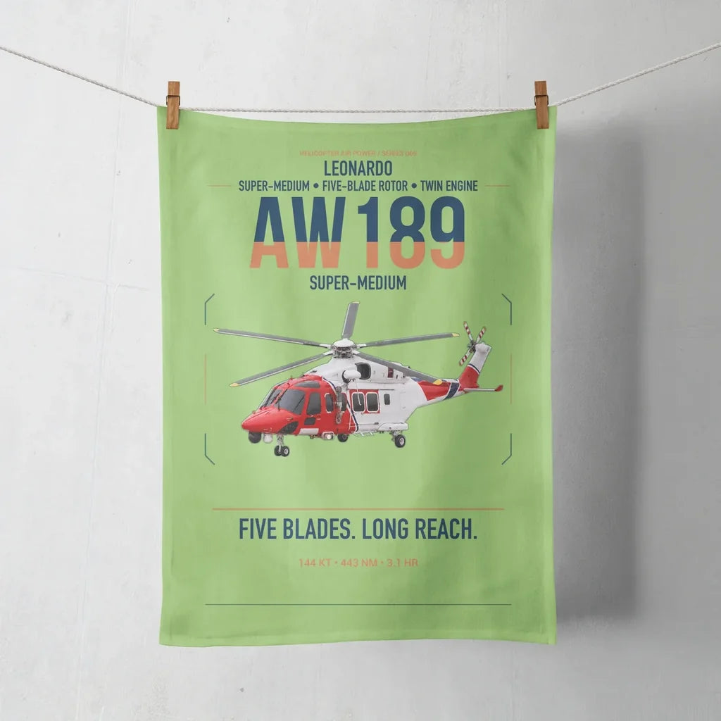 Leonardo AW189 design on light green towel