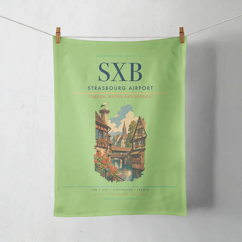 Strasbourg Airport (SXB) design on light green towel