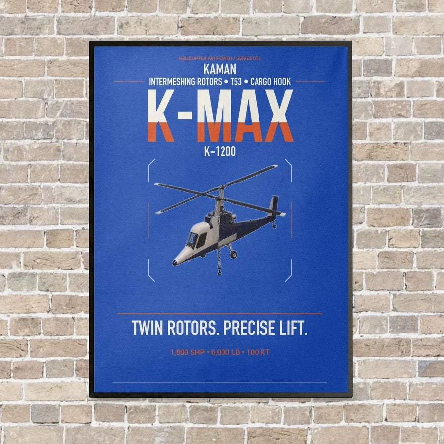 Kaman K-1200 K-MAX vertical canvas print - framed - blue background