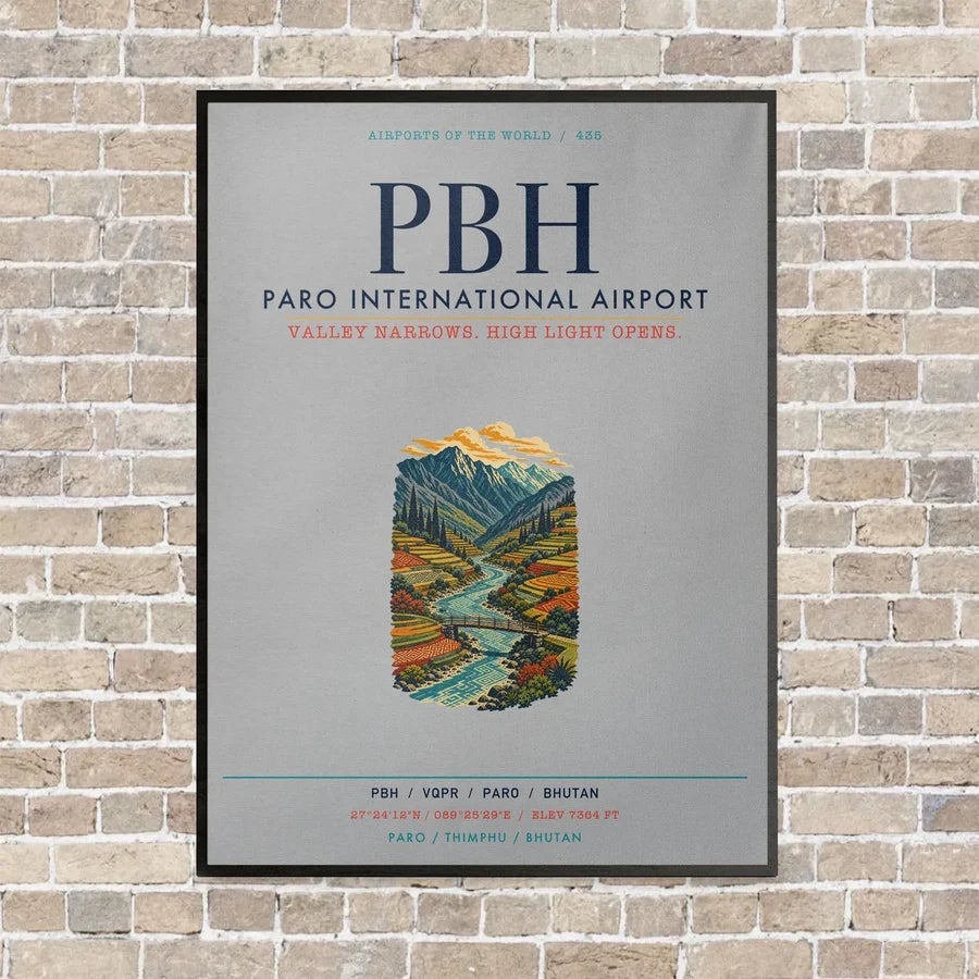 Paro International Airport PBH vertical canvas print - framed - light gray background