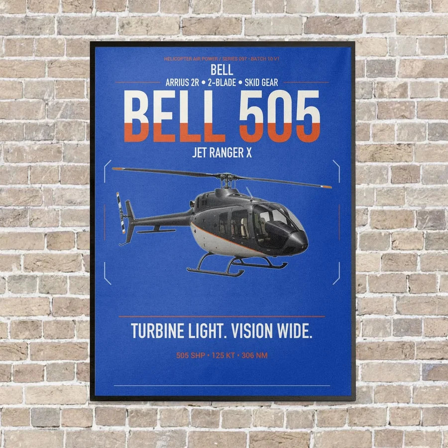 Bell 505 Jet Ranger X vertical canvas print - framed - blue background