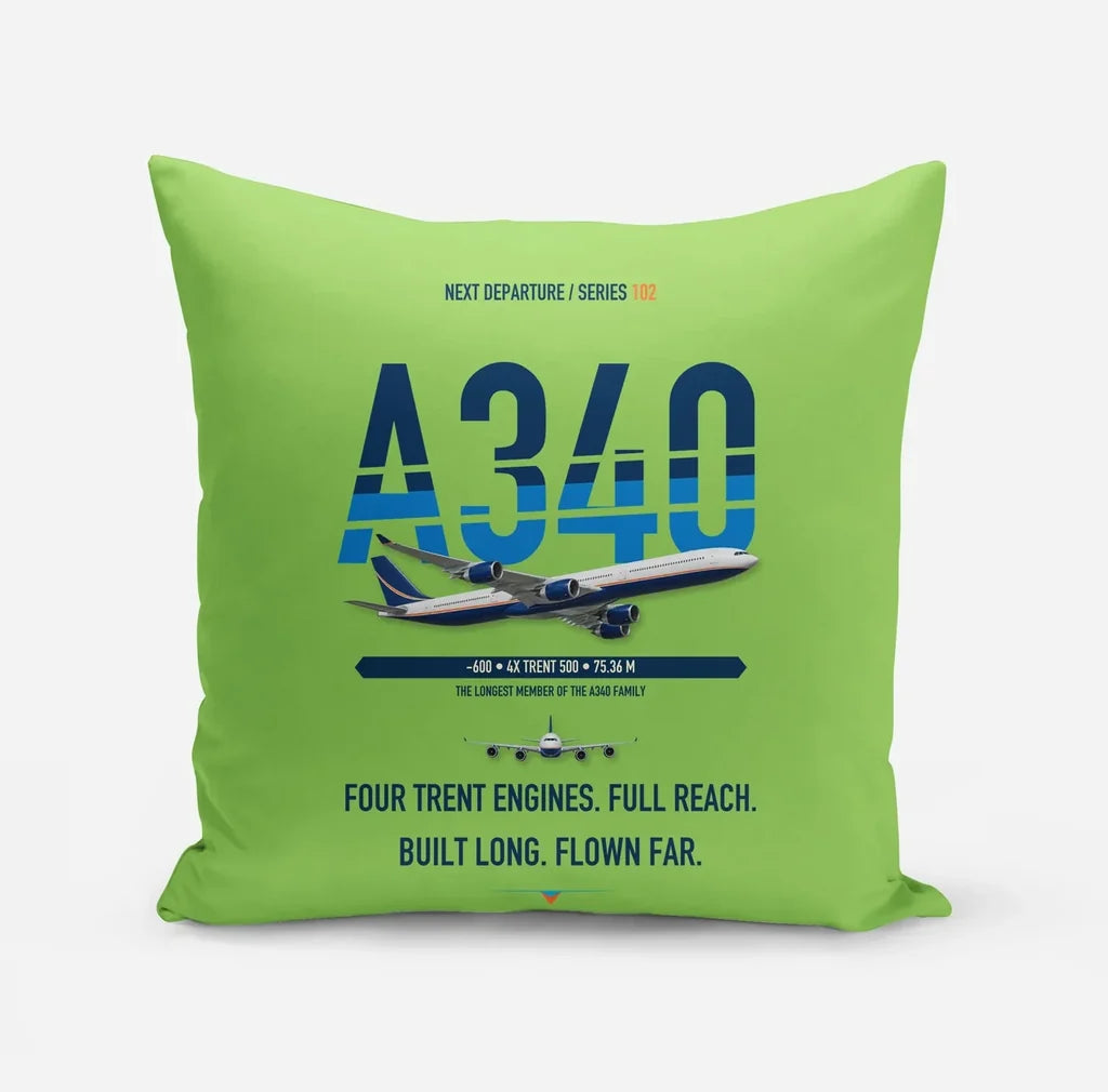 Airbus A340-600 design on light green pillow