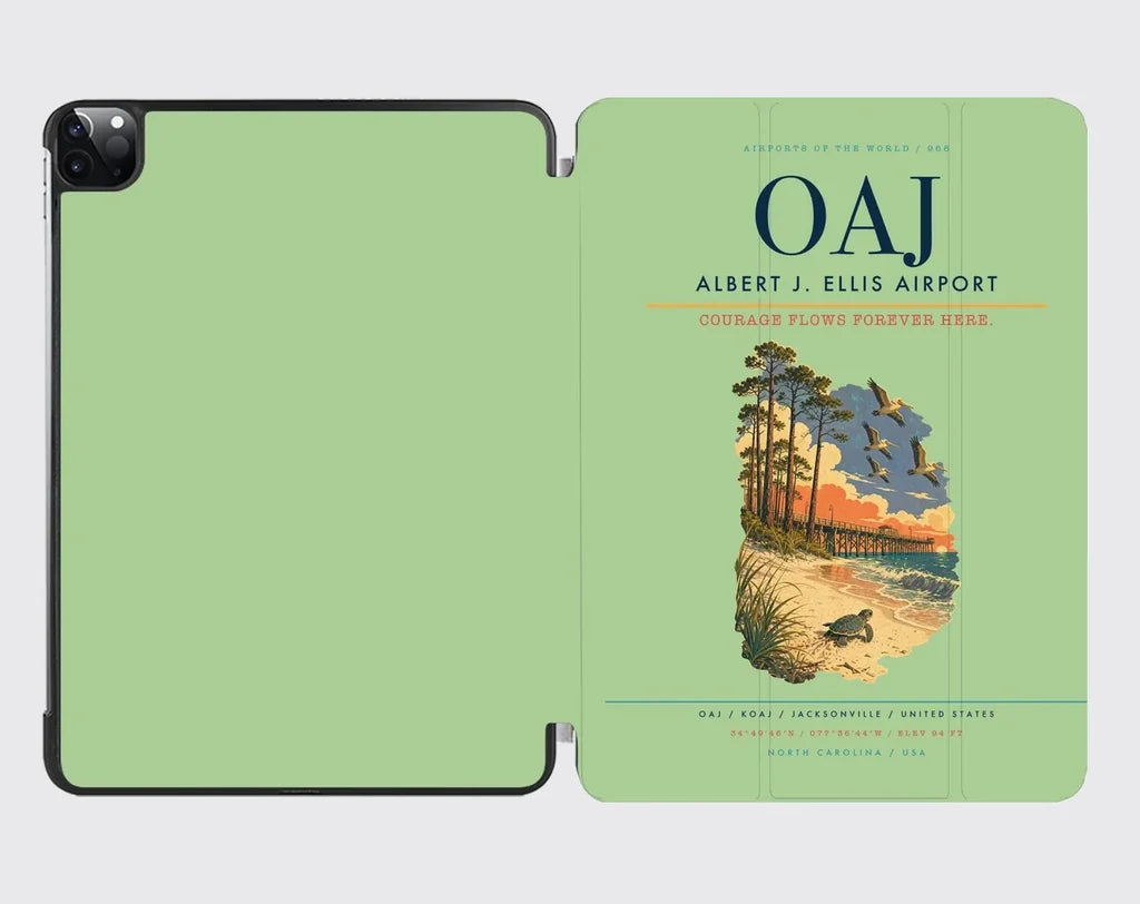 Albert J. Ellis Airport (OAJ) design on light green ipad tablet case