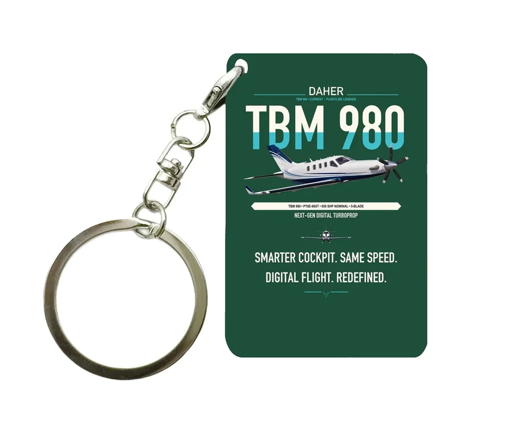 Daher TBM 980 design on dark green designed key chain, double-side print