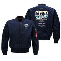 Thumbnail for Cessna 177B Cardinal design on blue bomber jacket, double-side print