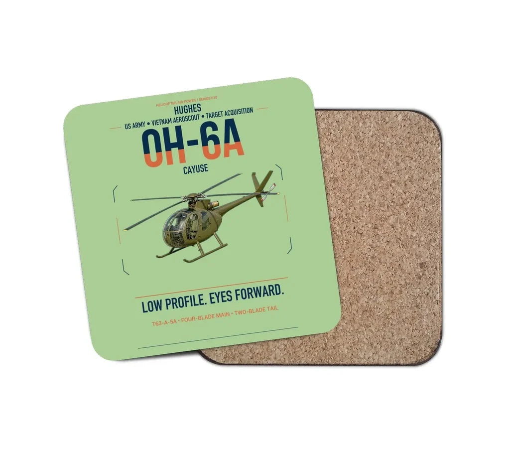 Hughes OH-6A Cayuse design on light green 1 piece coaster