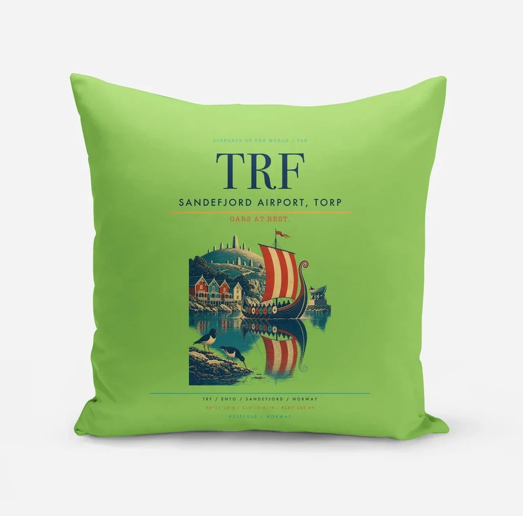 Sandefjord Airport, Torp (TRF) design on light green pillow