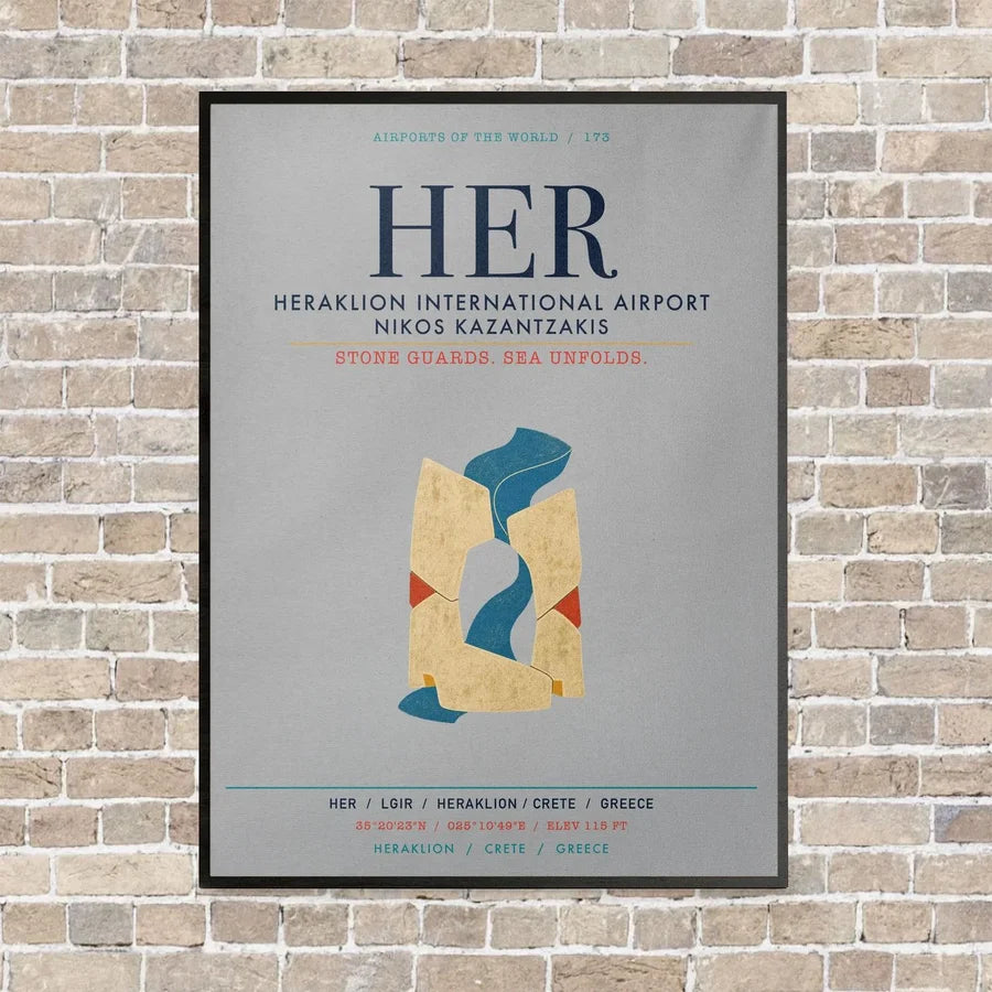 Heraklion International Airport Nikos Kazantzakis HER vertical canvas print - framed - light gray background