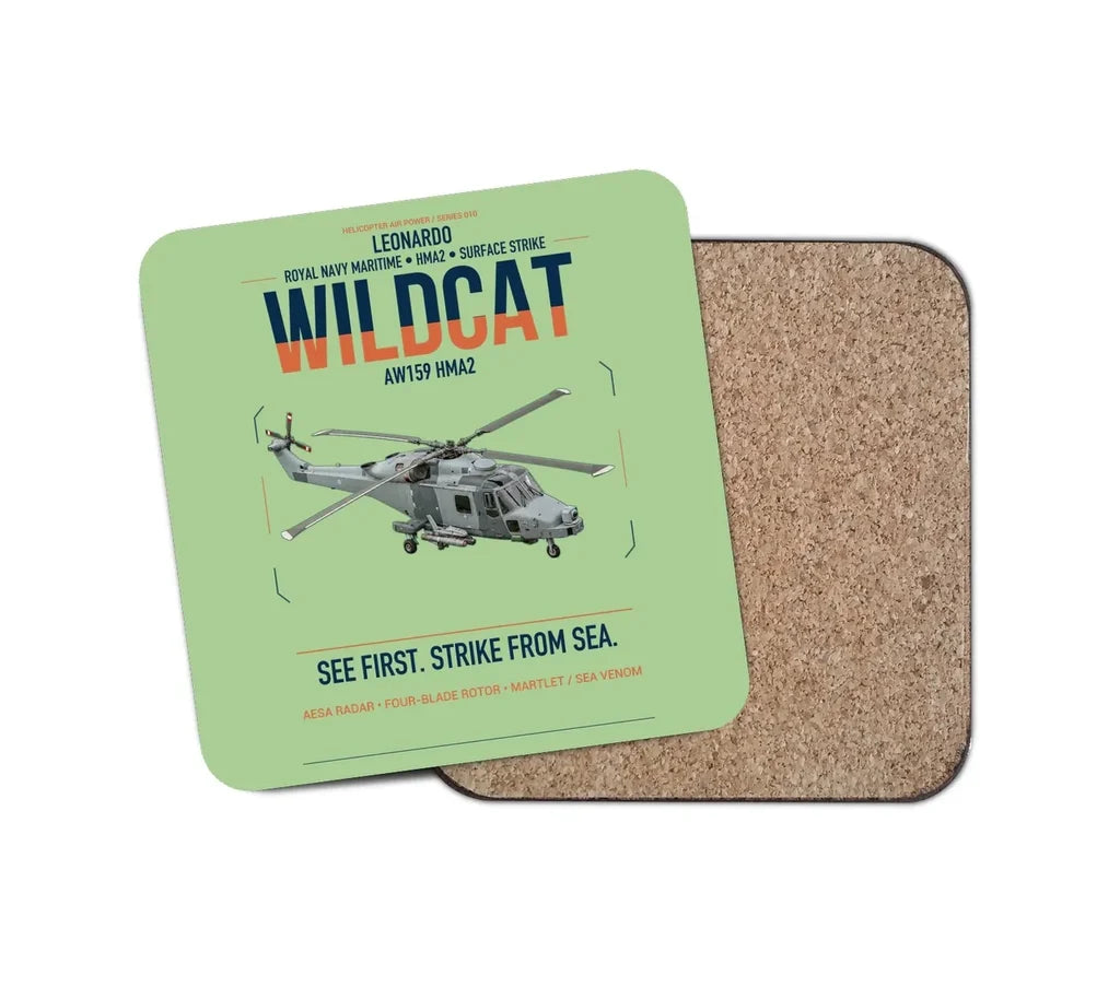 Leonardo AW159 Wildcat HMA2 design on light green 1 piece coaster
