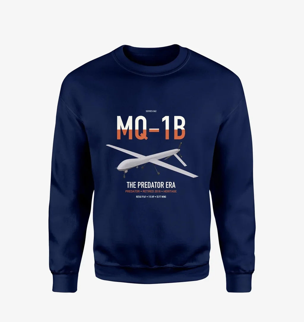 MQ-1B Predator design on navy blue sweatshirt