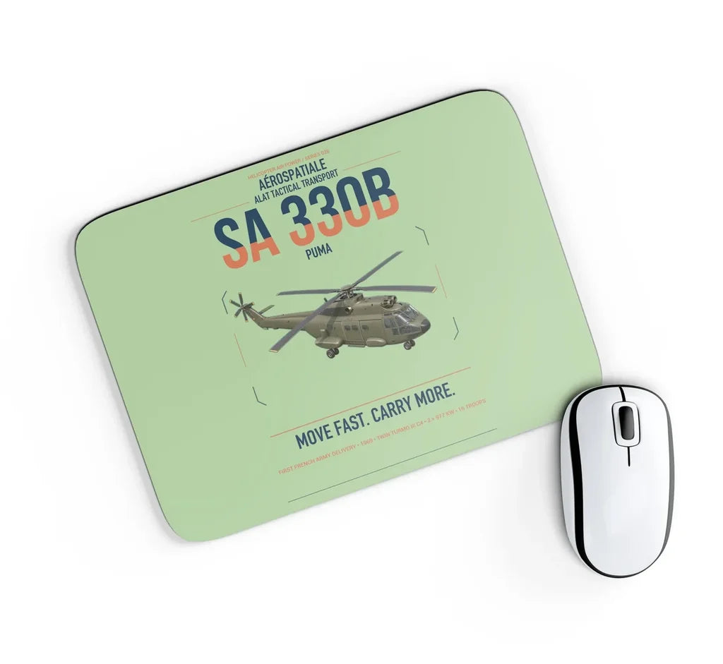 Aérospatiale SA 330B Puma design on light green rectangle mouse pad