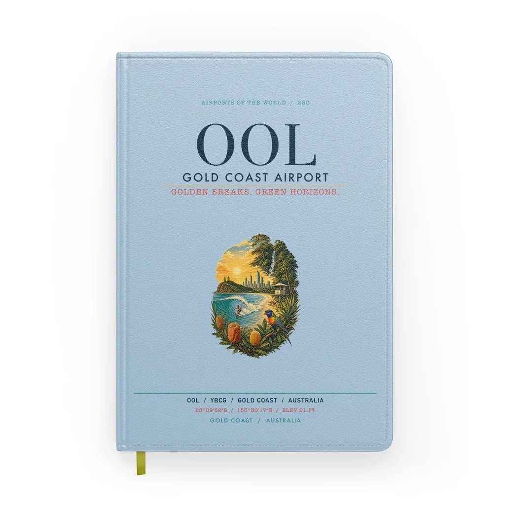 Gold Coast Airport (OOL) design on light blue notebook