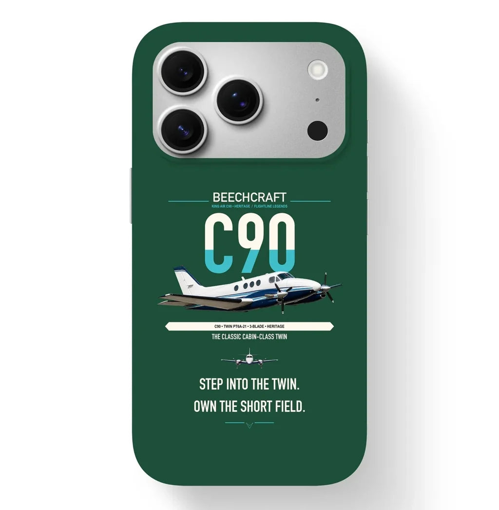 Beechcraft King Air C90 design on dark green magsafe iphone case, for iPhone 17 Pro