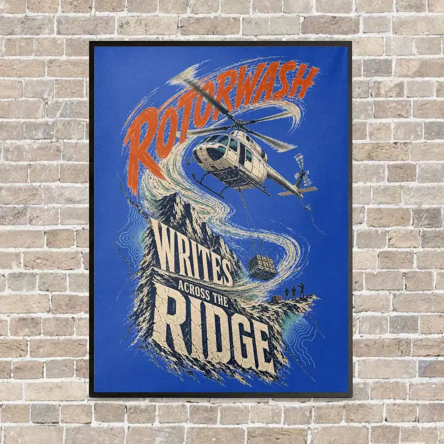Rotorwash Writes Across The Ridge vertical canvas print - framed - blue background