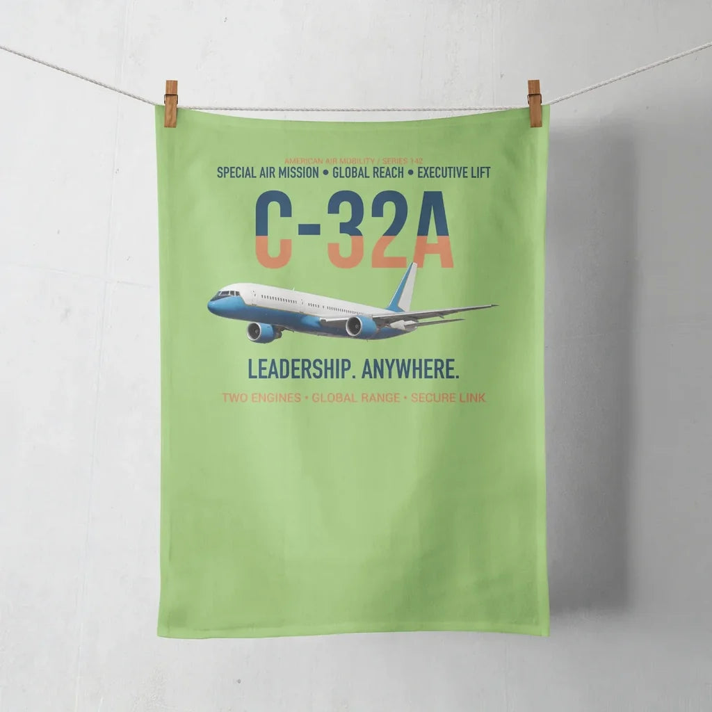 C-32A Air Force Two Global Reach design on light green towel