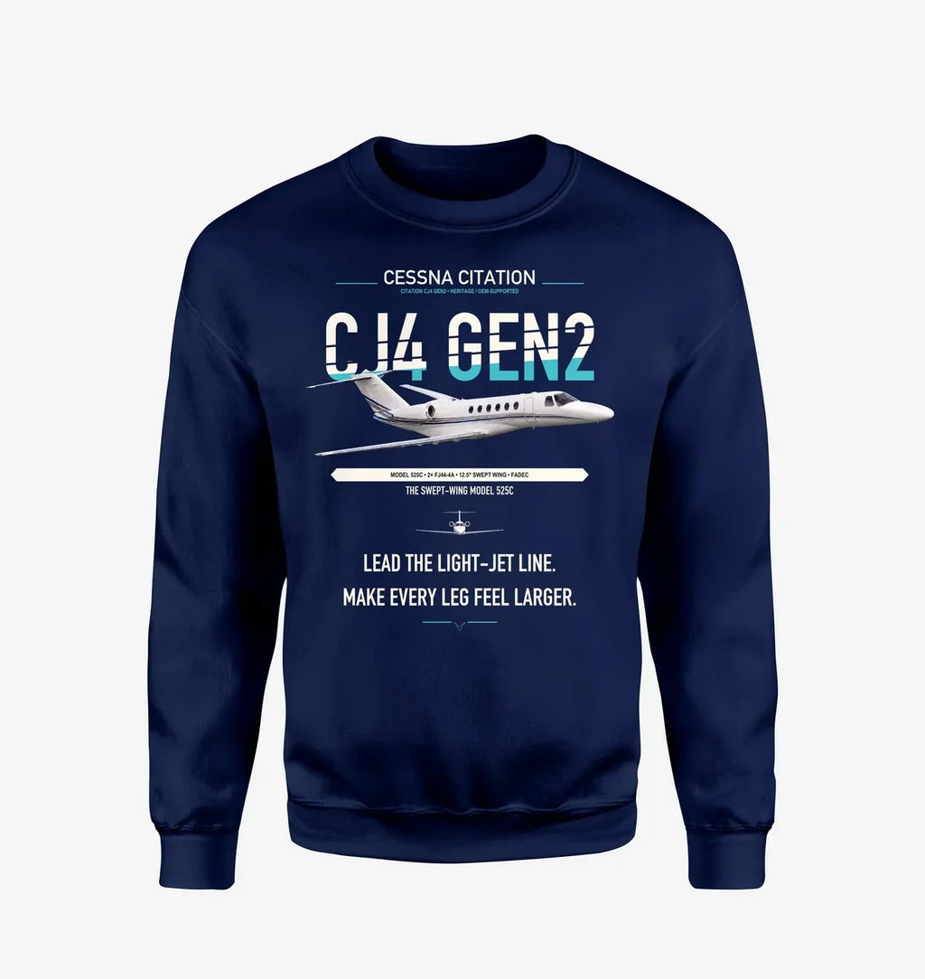 Cessna Citation CJ4 Gen2 design on navy blue sweatshirt