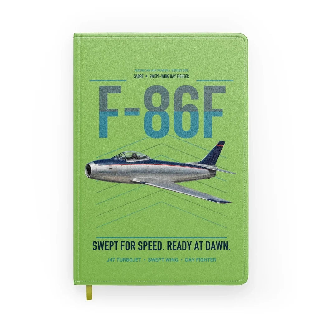 F-86F Sabre design on light green notebook