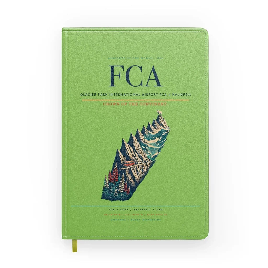Glacier Park International Airport (FCA) design on light green notebook
