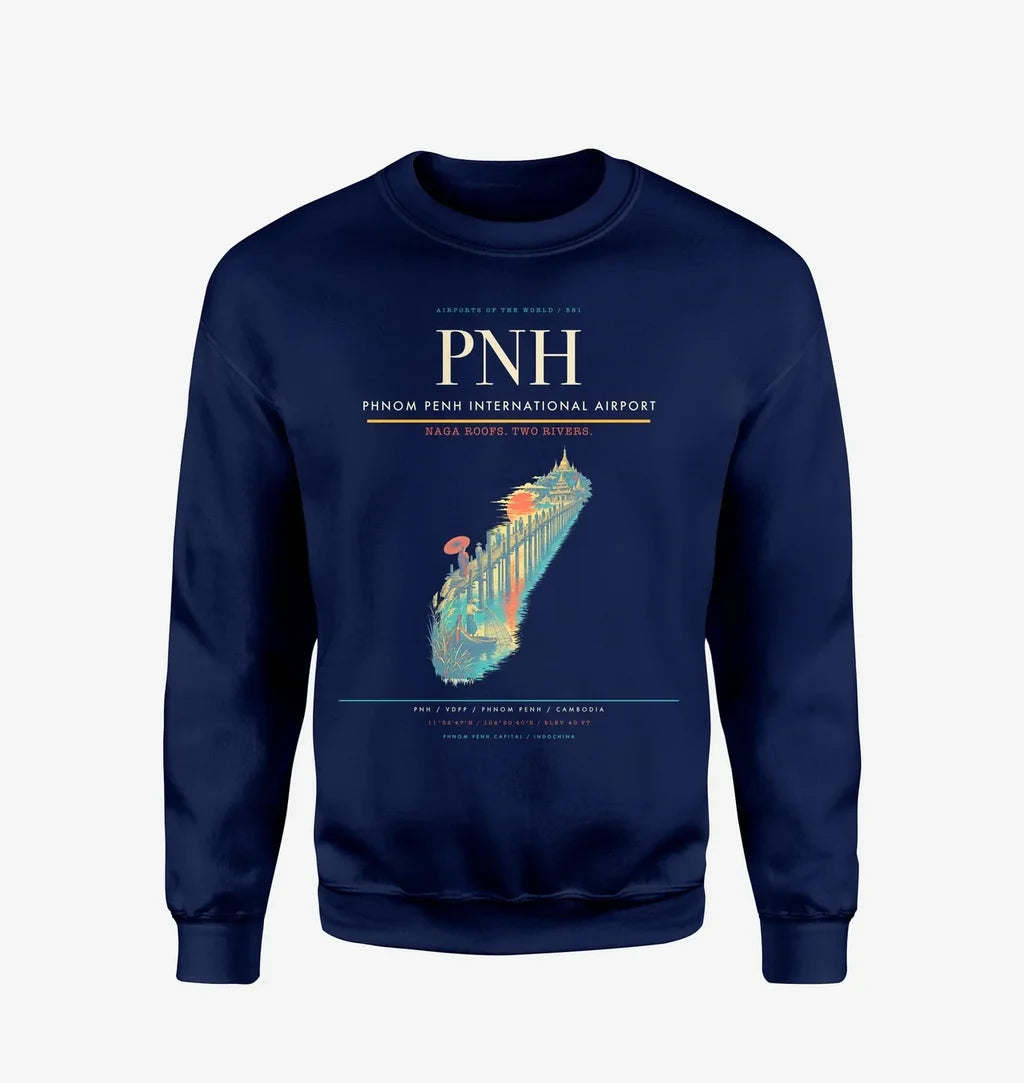 Phnom Penh International Airport (PNH) design on navy blue sweatshirt