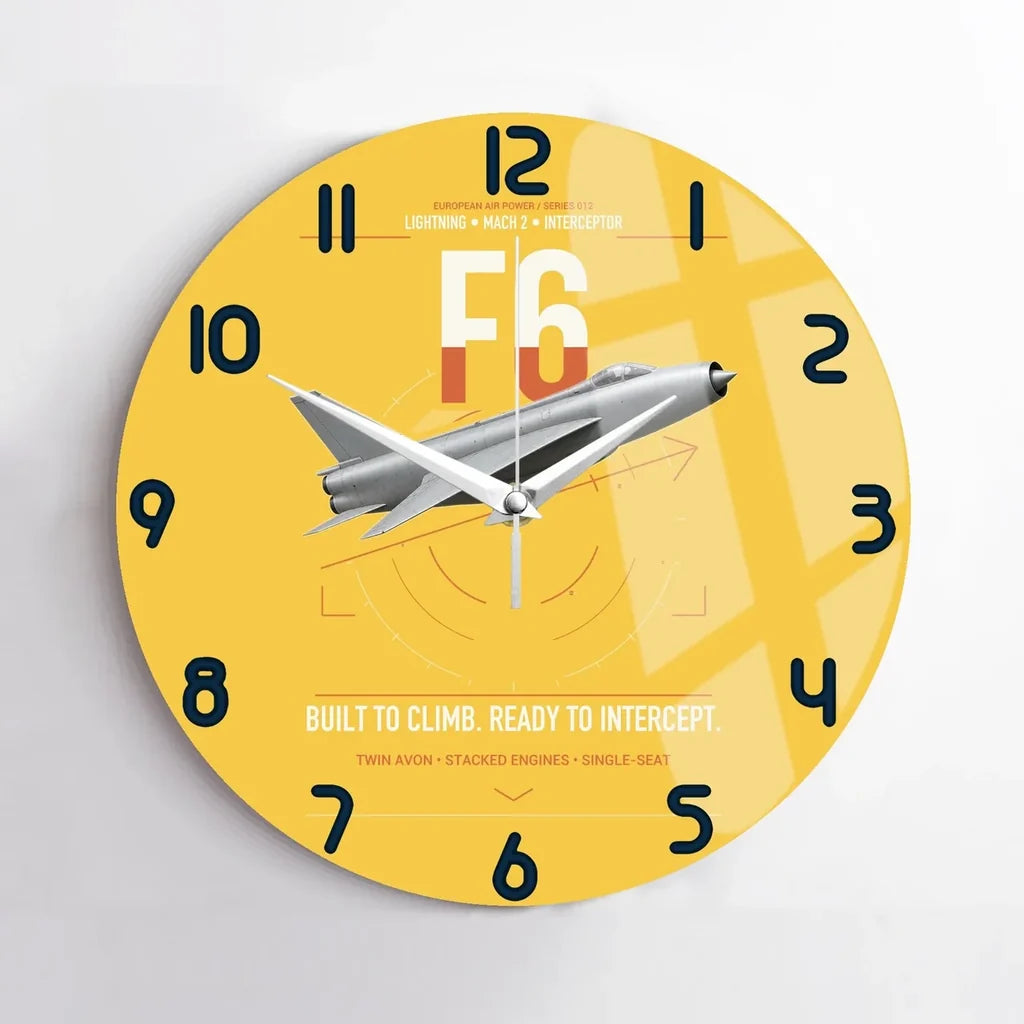English Electric Lightning F6 design on yellow no frame wall clock