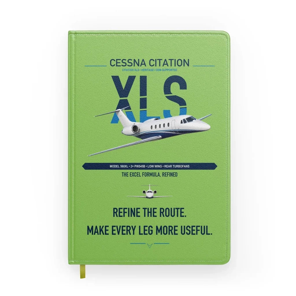 Cessna Citation XLS design on light green notebook