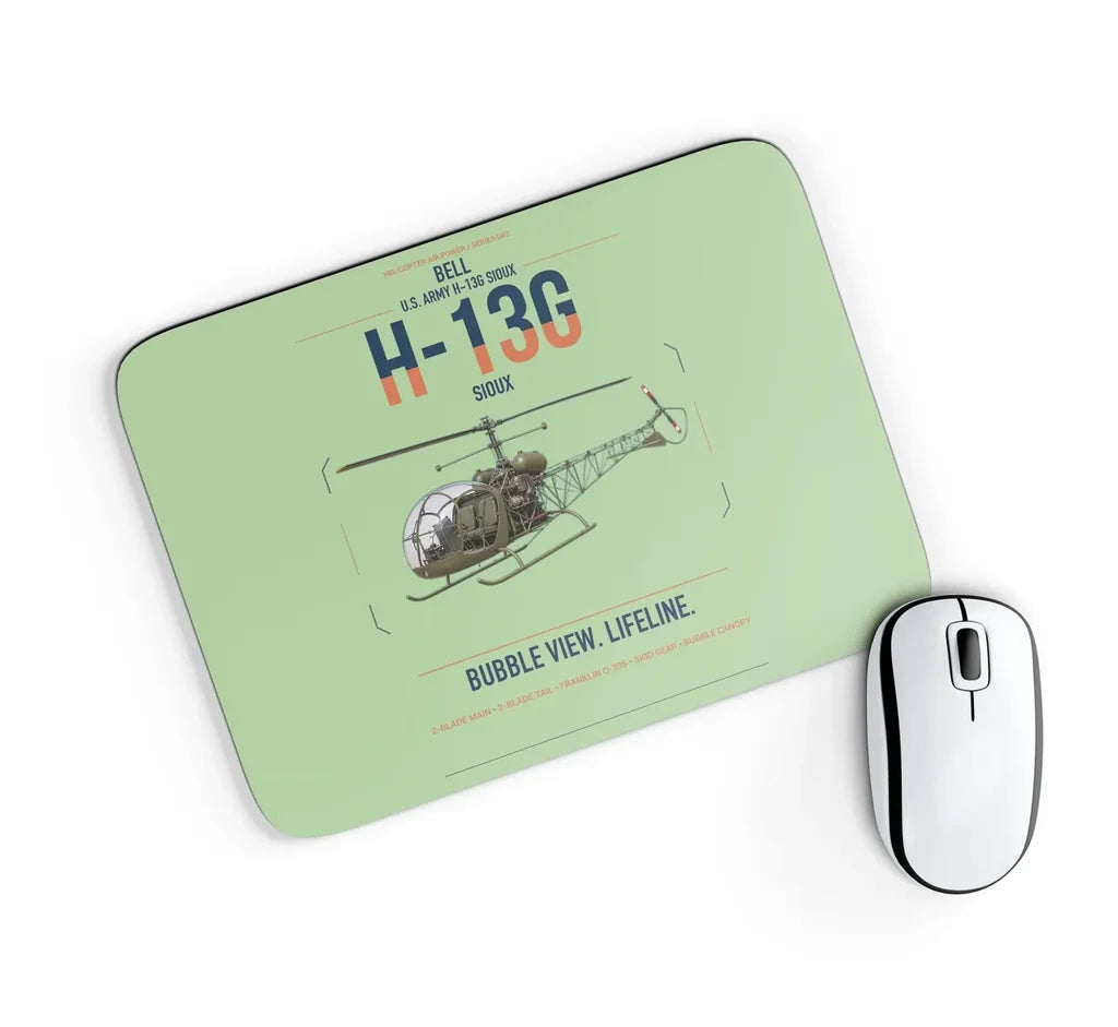 Bell H-13G Sioux design on light green rectangle mouse pad
