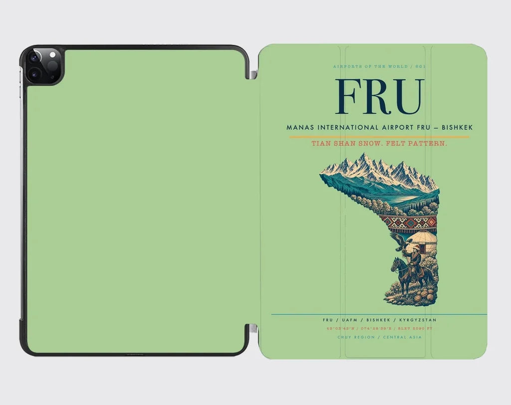 Manas International Airport (FRU) design on light green ipad tablet case