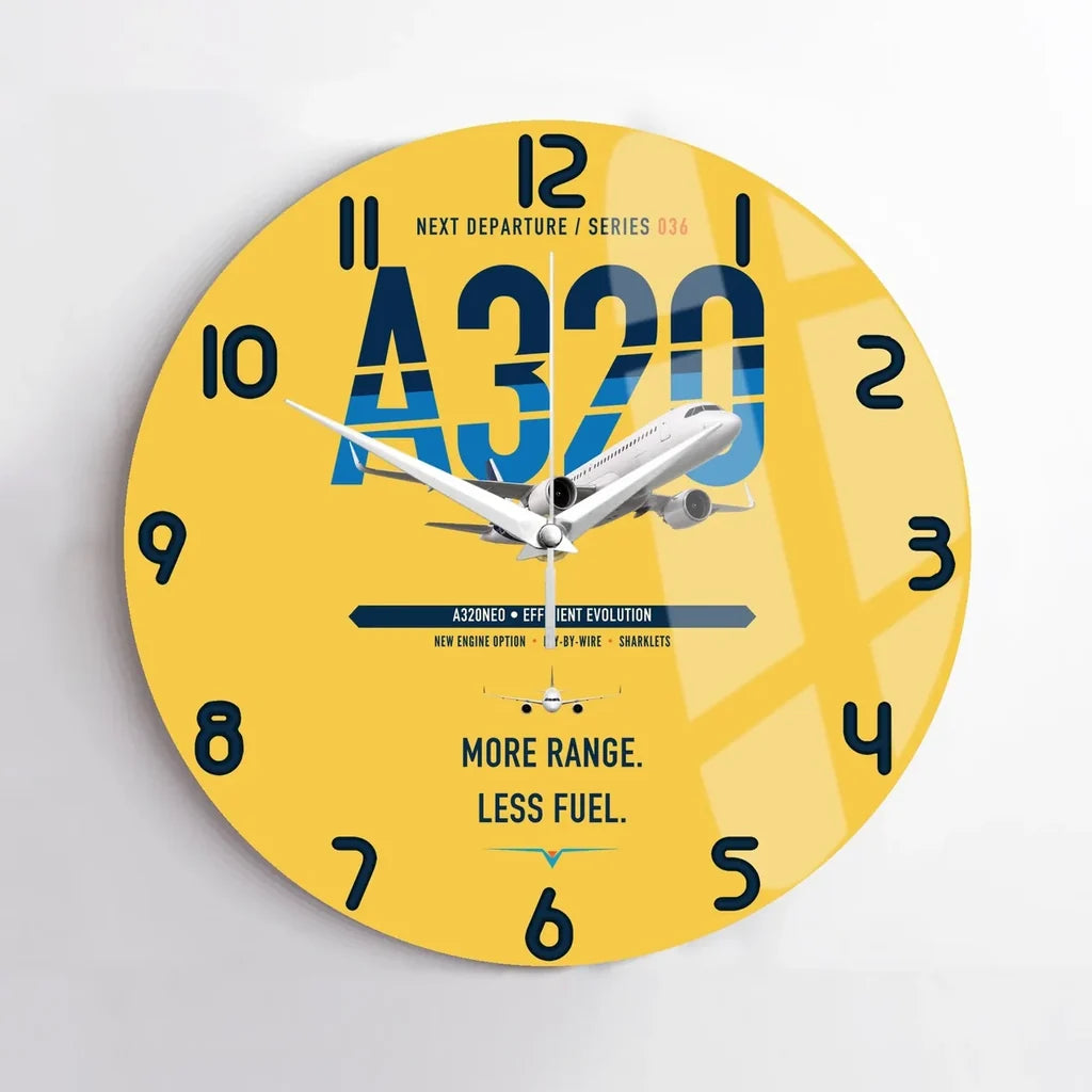 Airbus A320neo design on yellow no frame wall clock
