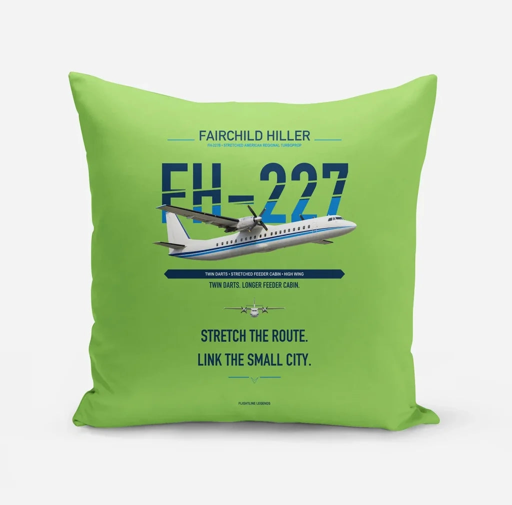 Fairchild Hiller FH-227B design on light green pillow