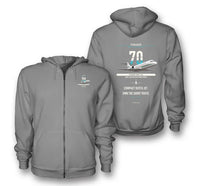 Thumbnail for Fokker 70 design on gray premium zipped hoodie, double-side print