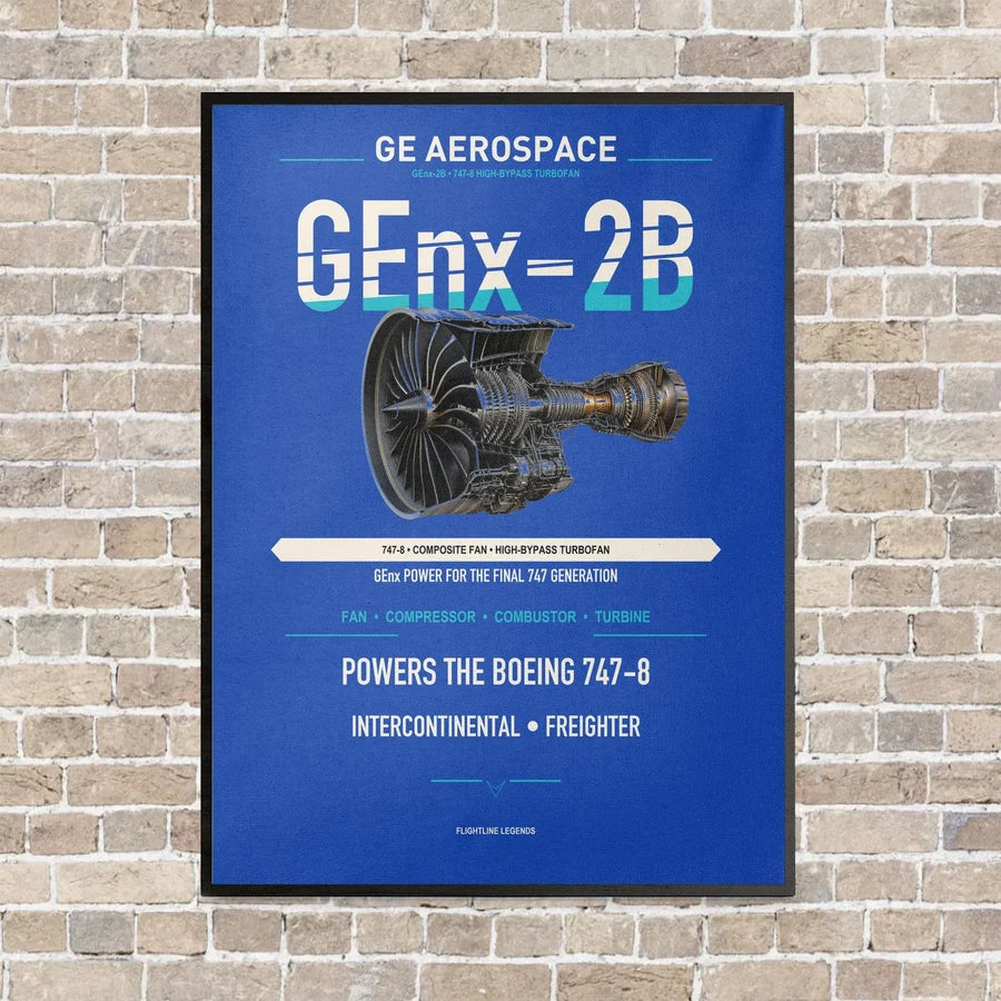 GEnx-2B vertical canvas print - framed - blue background