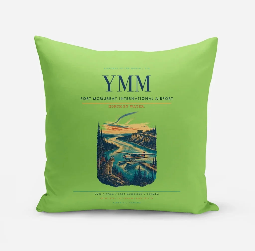 Fort McMurray International Airport (YMM) design on light green pillow