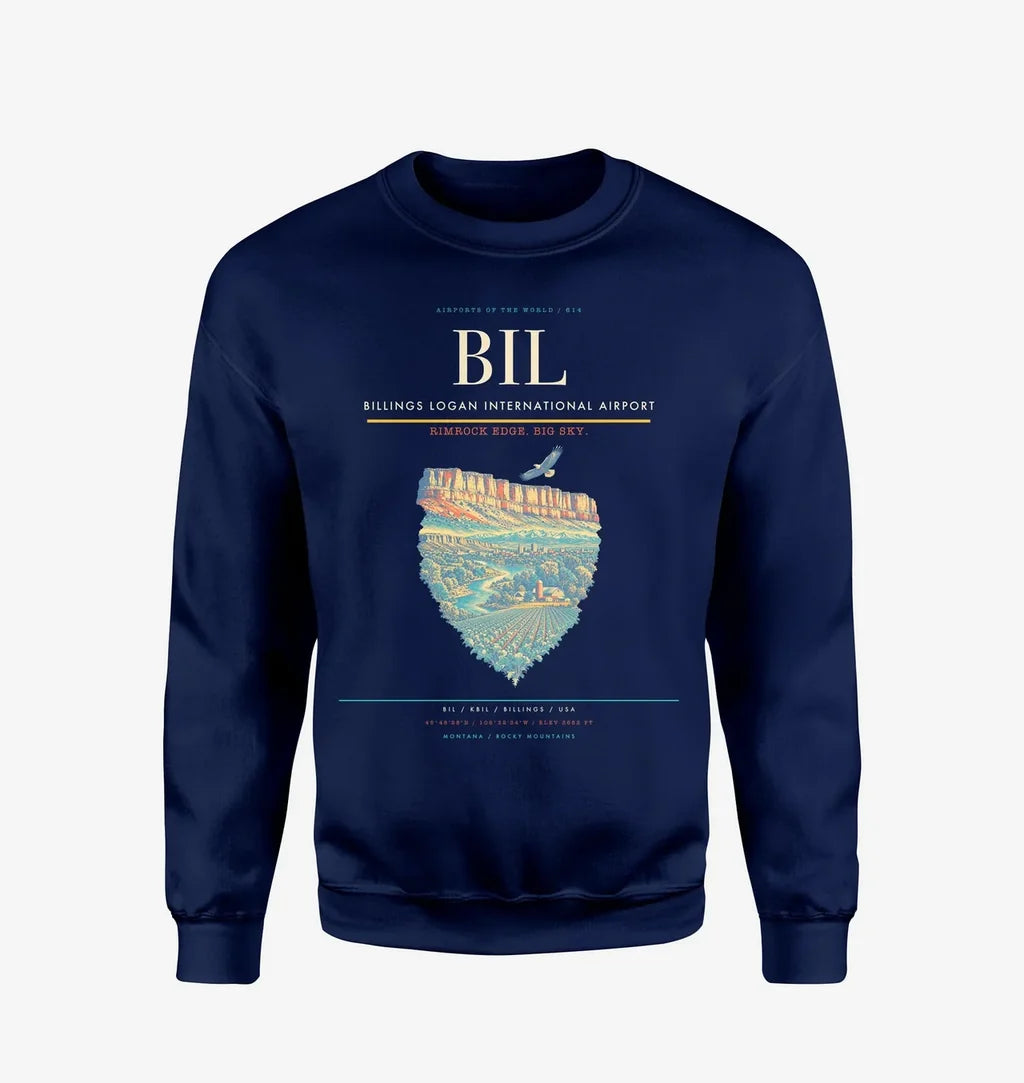 Billings Logan International Airport BIL Sweatshirt - Navy Blue
