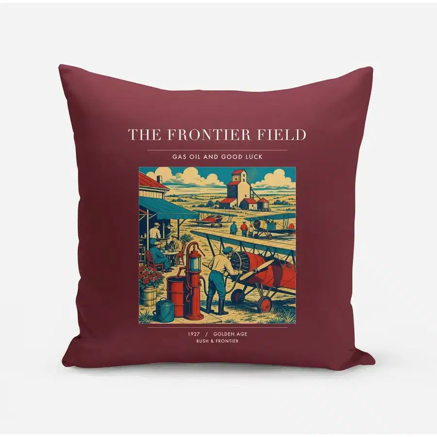 VINTAGE G4034 - The Frontier Field - Designed Pillows design on darkred