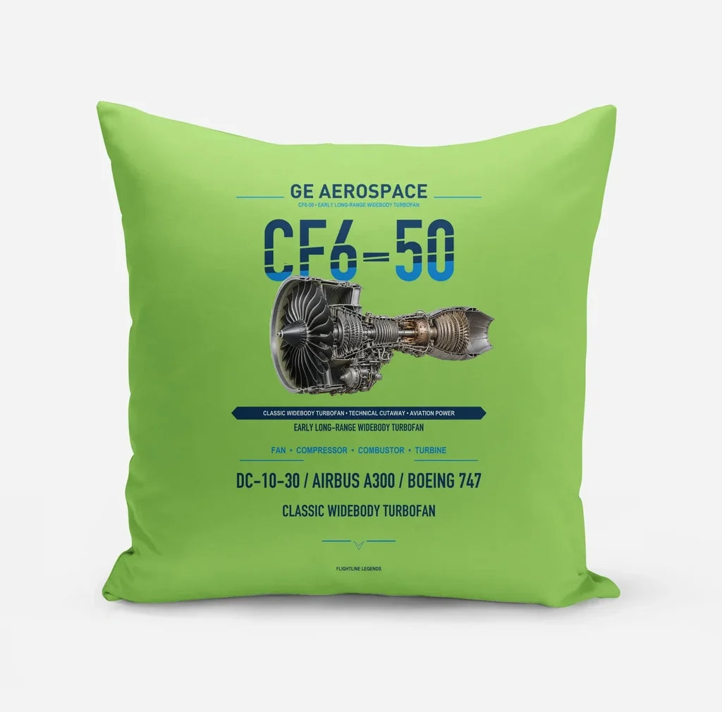CF6-50 design on light green pillow