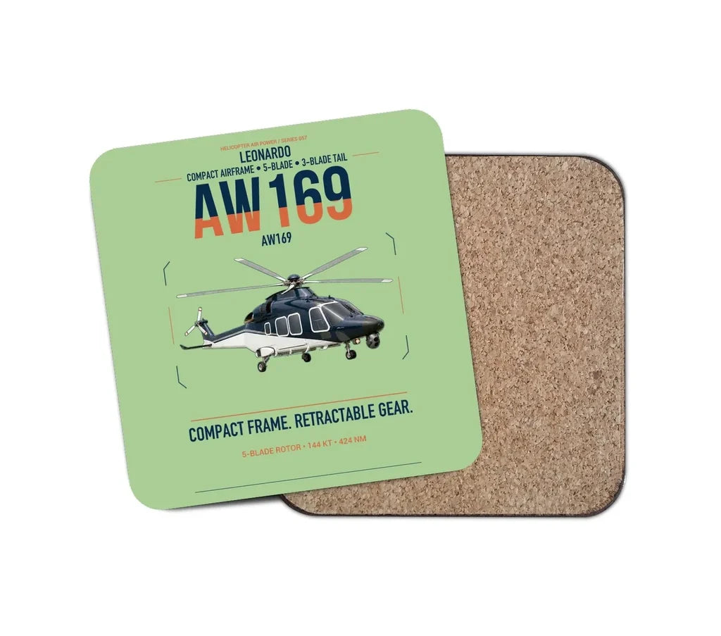 Leonardo AW169 design on light green 1 piece coaster