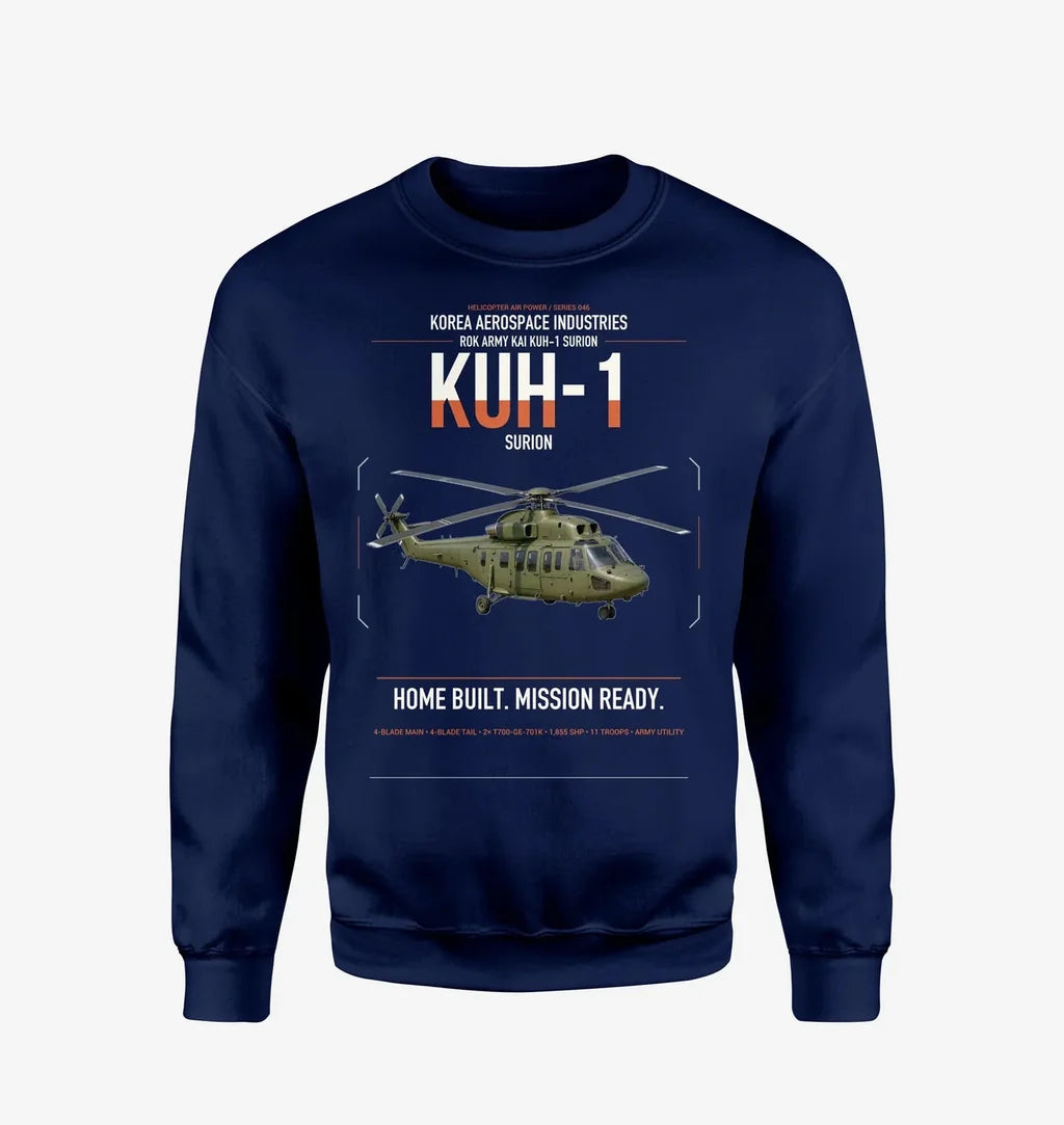 Korea Aerospace Industries KUH-1 Surion design on navy blue sweatshirt