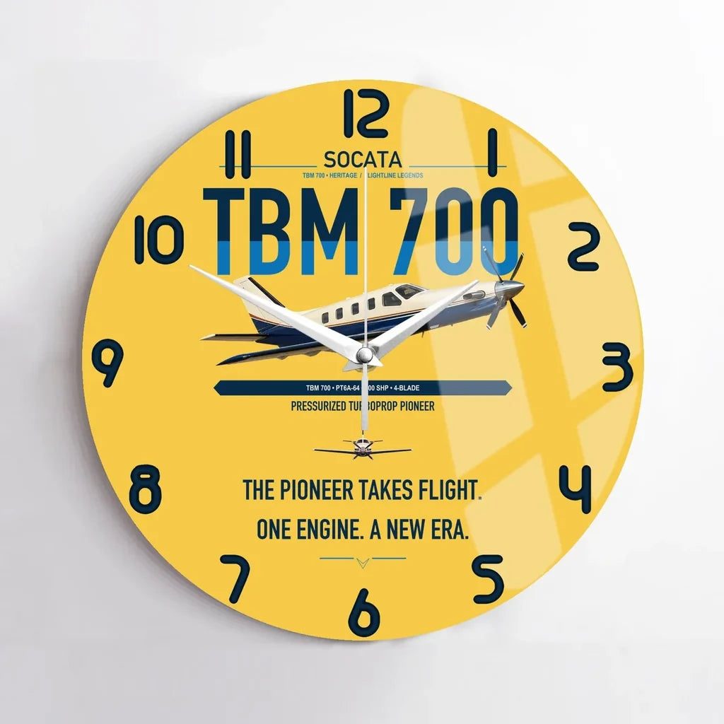 Socata TBM 700 design on yellow no frame wall clock