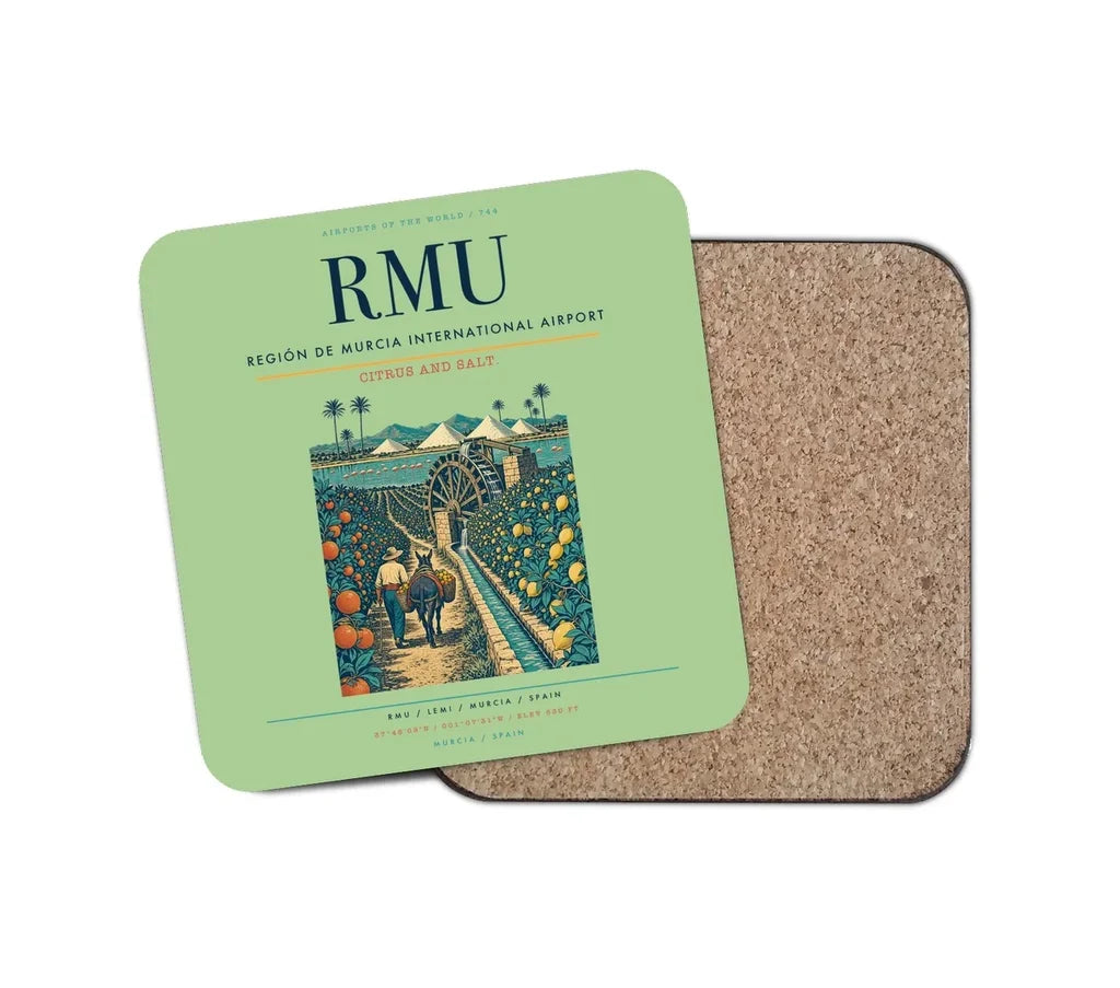 Región de Murcia International Airport (RMU) design on light green 1 piece coaster
