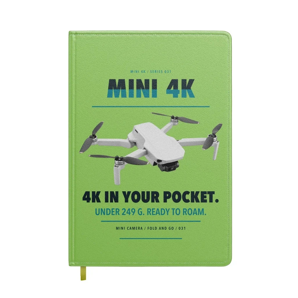 DJI Mini 4K design on light green notebook