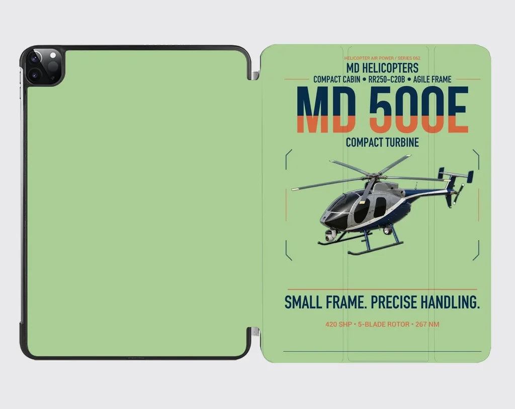 MD Helicopters MD 500E design on light green ipad tablet case