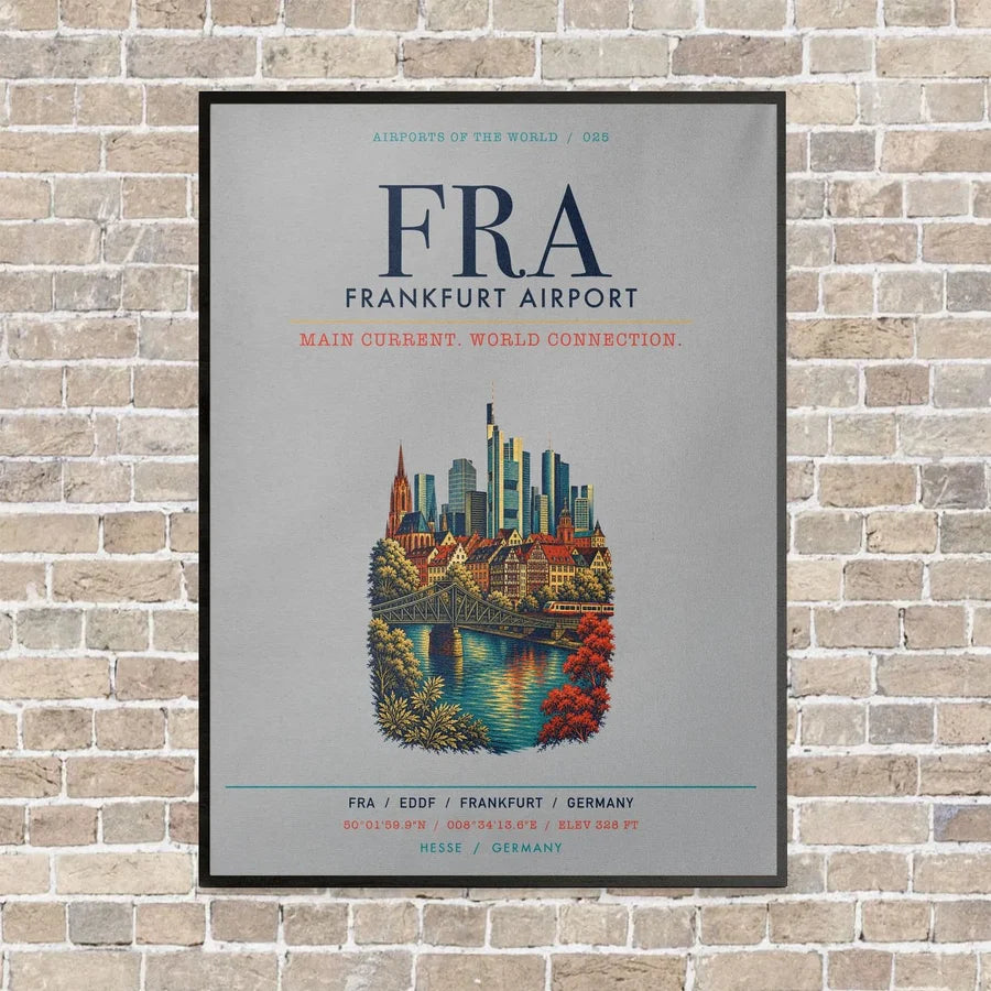 Frankfurt Airport FRA vertical canvas print - framed - light gray background