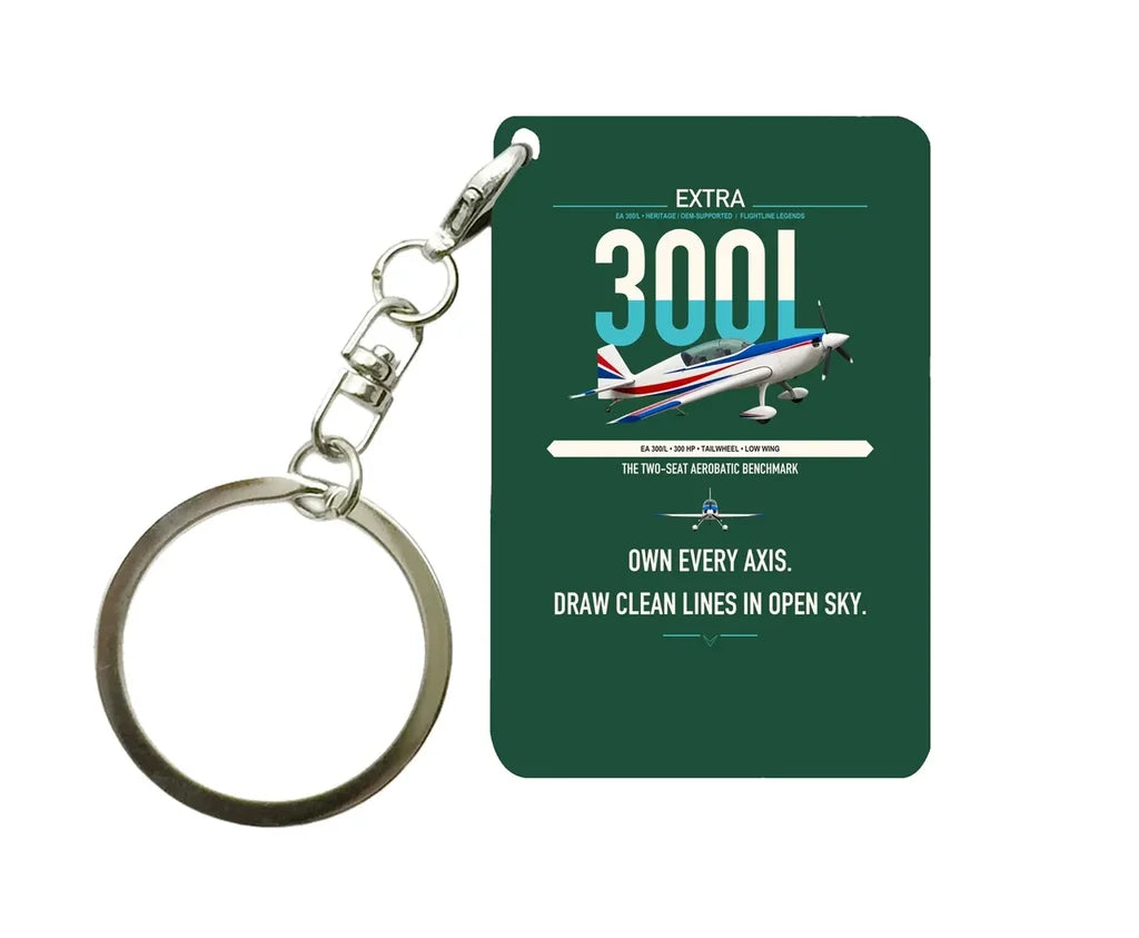 Extra 300L design on dark green designed key chain, double-side print