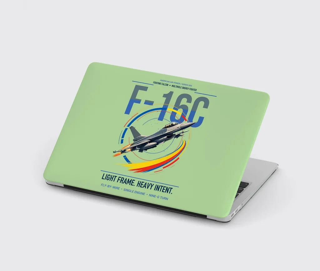 F-16C Fighting Falcon design on light green MacBook case