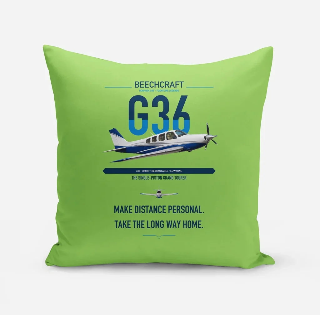Beechcraft Bonanza G36 design on light green pillow