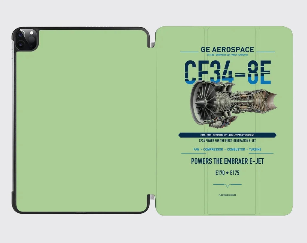 CF34-8E design on light green ipad tablet case