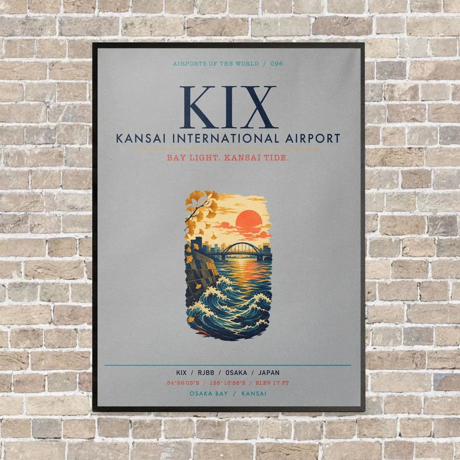 Kansai International Airport Osaka KIX vertical canvas print - framed - light gray background